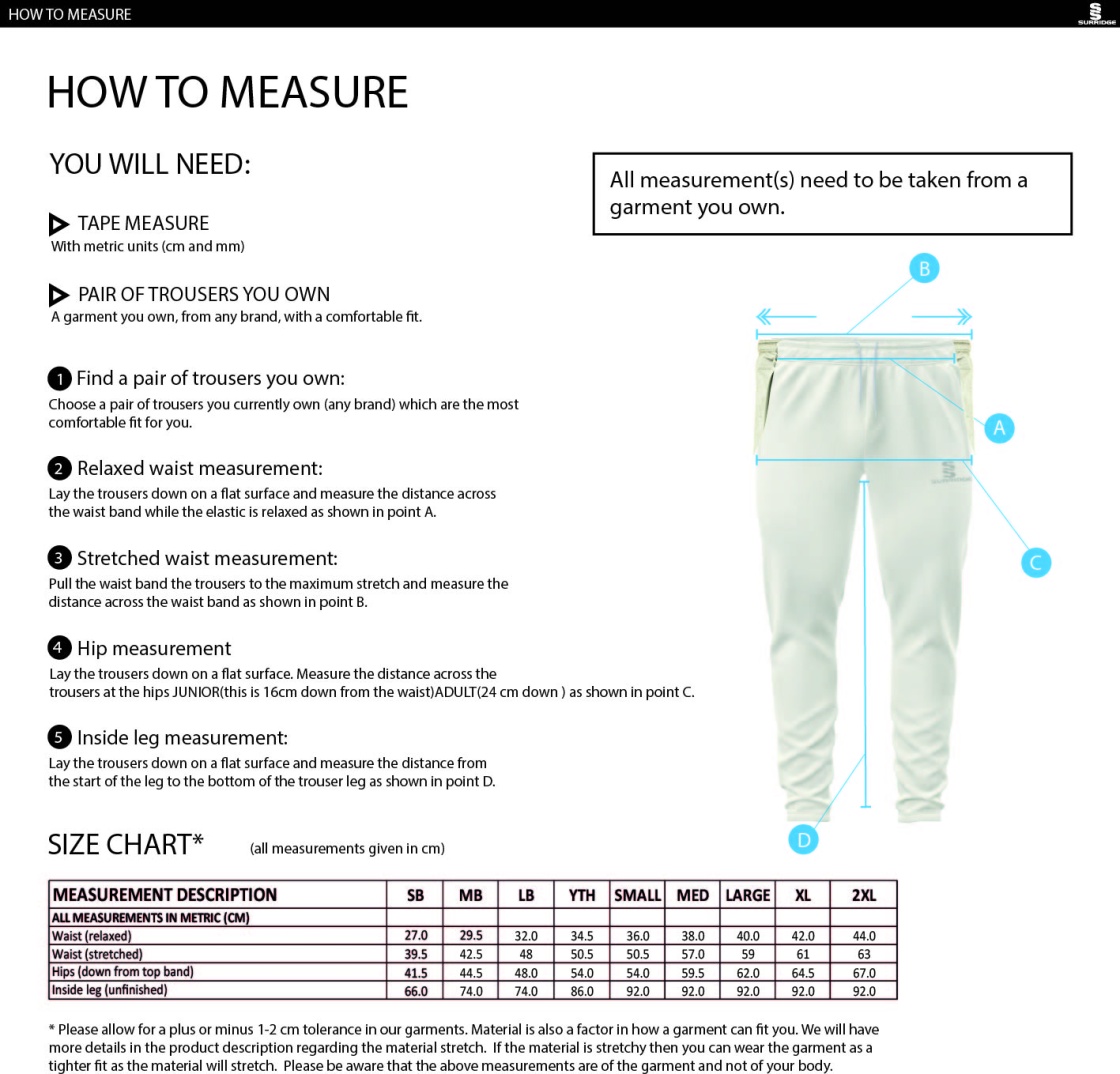 Balbriggan CC - Blade Playing Pant - Unisex Fit - Size Guide