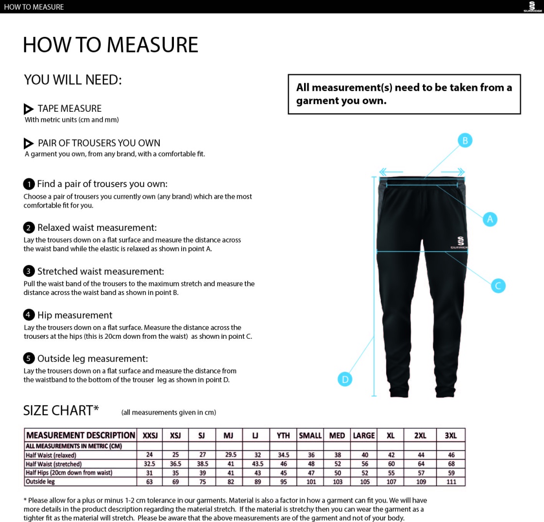 Balbriggan CC - Skinny Pant - Unisex Fit - Size Guide