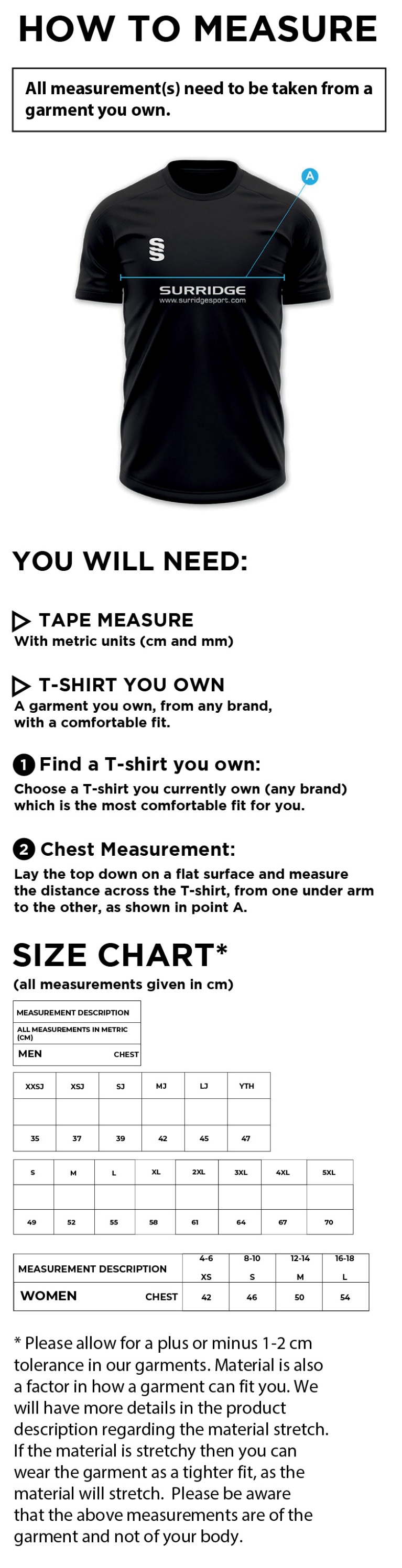 Balbriggan CC - Short Sleeve Shirt - Men's Fit - Size Guide