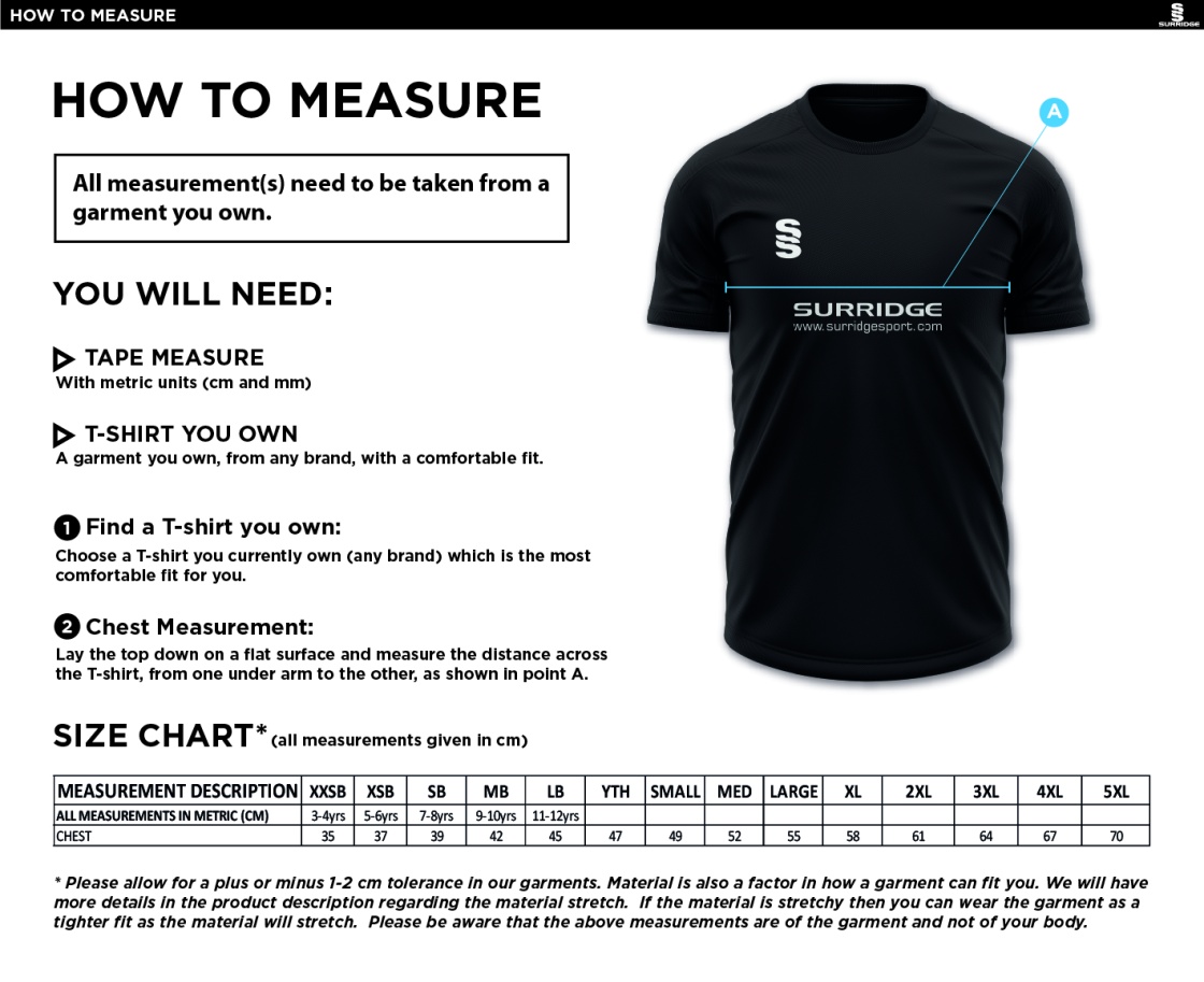 Balbriggan CC - Dual Games Shirt - Unisex Fit - Size Guide