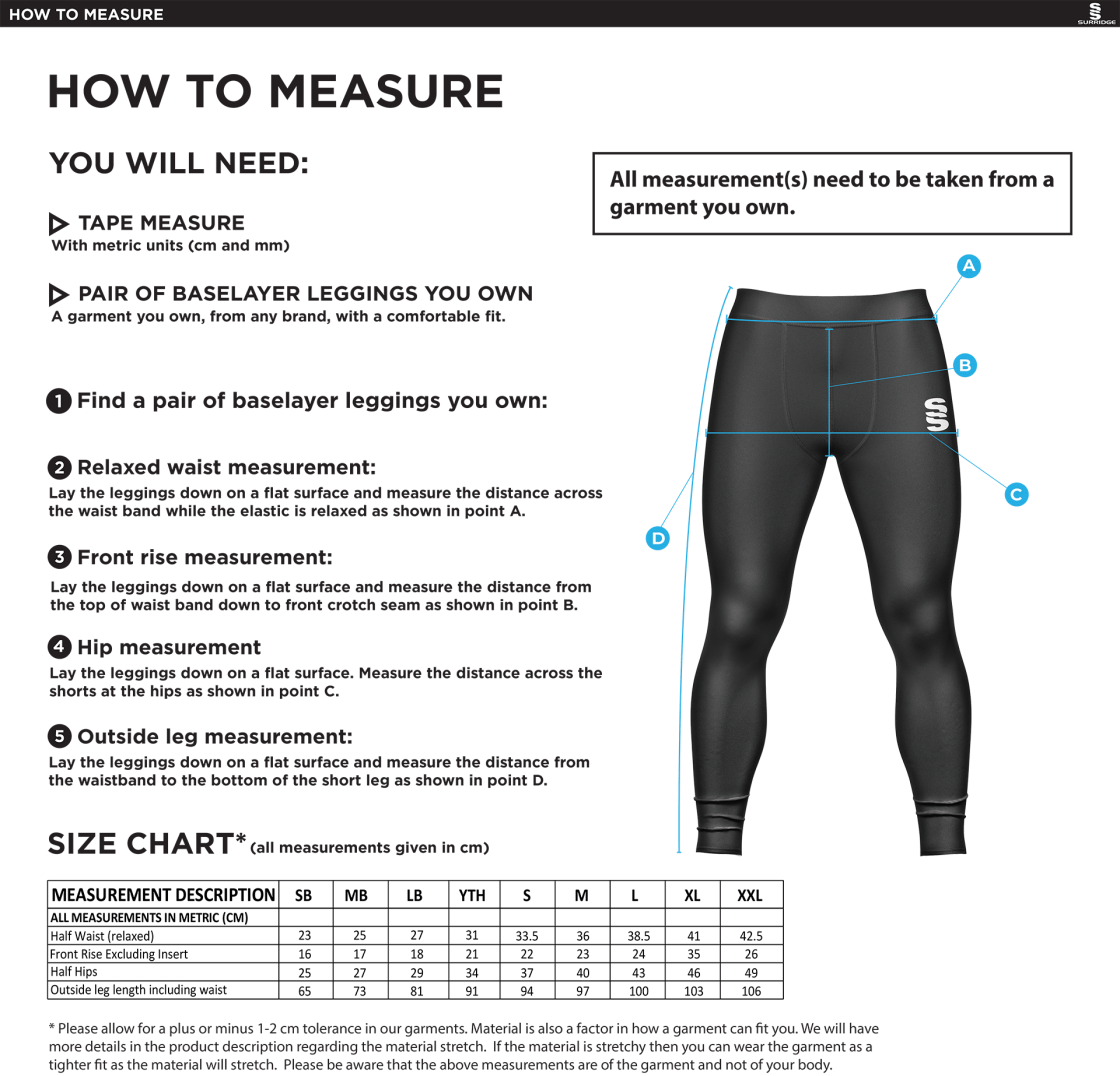 Balbriggan CC - Dual Baselayer Legging - Men's Fit - Size Guide